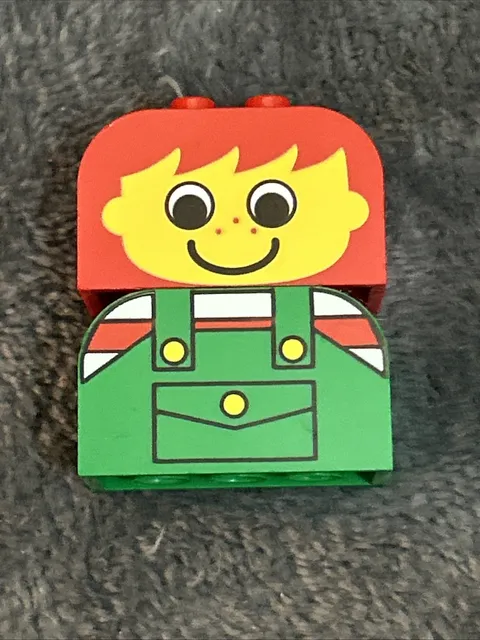 Vintage Lego Brick Boy Red Hair Freckles Green Overalls 4744 2 Pieces Duplo