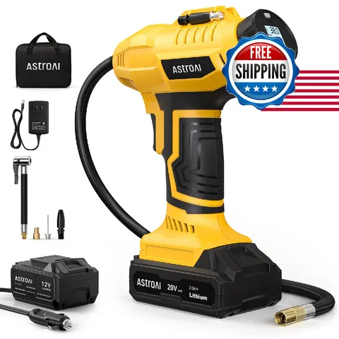 Astroai Cordless Tire Inflator Air Compressor 20V Rechargeable Battery Powered