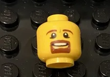 LEGO Yellow Minifig Head, Brown Eyebrows Goatee Mustache, Open Mouth Smile