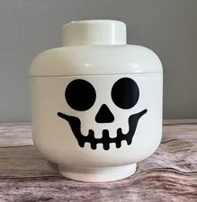 LEGO White Skull Head Storage Container w/ Lid, Plastic 5 in