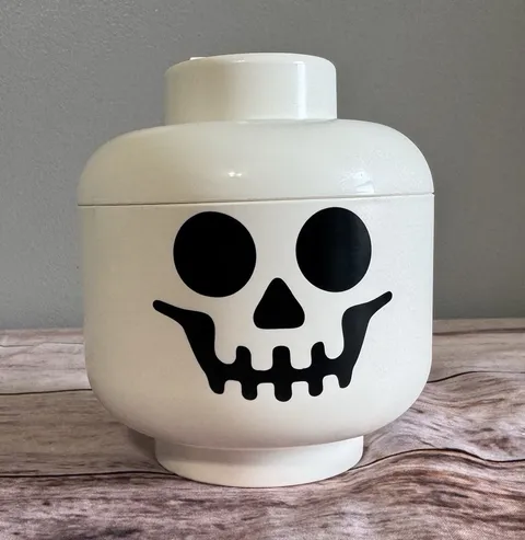LEGO White Skull Head Storage Container w/ Lid, Plastic 5 in
