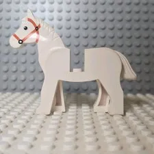 LEGO White Horse Animal Figure Printed Orange Bridle Detail 1pc Plastic