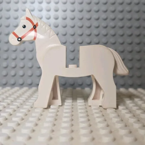 LEGO White Horse Animal Figure Printed Orange Bridle Detail 1pc Plastic