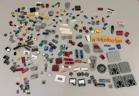 LEGO HUGE LOT of 250 Decorated Stickers Sticker Printed BRICK TILES etc (Lot 1)