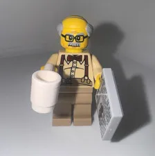 LEGO Grandpa Minifigure w/ Glasses & Gray Hair, Mug, Book, Printed Tile
