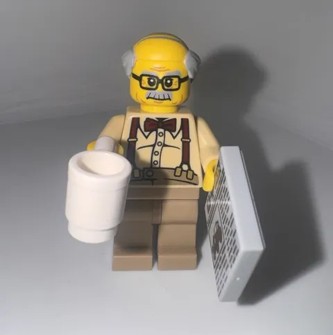 LEGO Grandpa Minifigure w/ Glasses & Gray Hair, Mug, Book, Printed Tile
