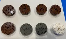 8 LEGO Round 4x4 with 4 Side Pin Holes, Center Axle Hole 6222 Brown, Gray, White