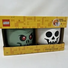 SMALL Lego Halloween Special Edition Storage Head New 2 Piece Set Zombie /Skelet