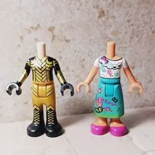New LEGO Friends doll Figure Lot of 2 Brown Skin colorful Dress Space Gold Suit