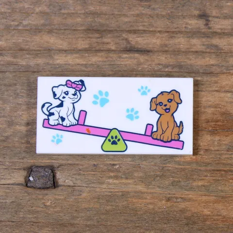 LEGO Friends Tile 2 x 4 Paw Prints and 2 Dogs on Seesaw Pattern 87079pb1103