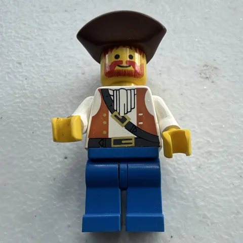 LEGO Vintage Pirates Pirate Minifigure Brown Tricorn Hat White Torso Blue Legs