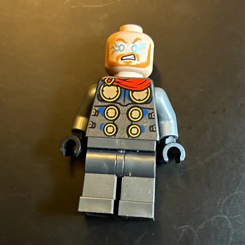 LEGO Minifigure Gray Suit w/ Red Scarf, Bald Head, Printed Torso & Legs