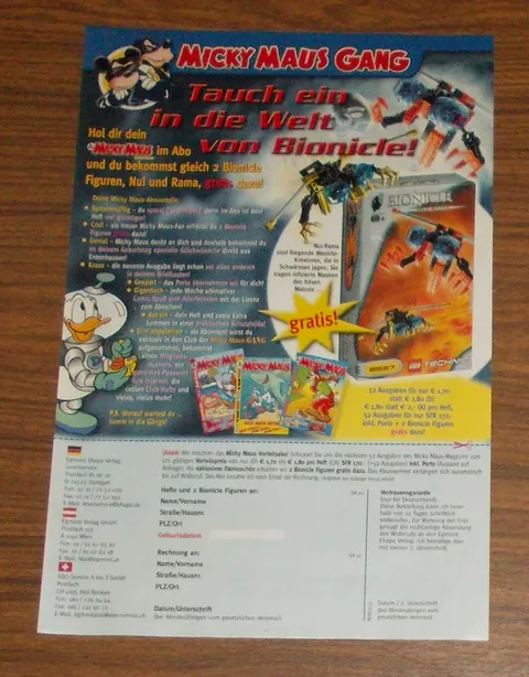Rare Promotional LEGO Bionicle 8537 Nui-Rama Mickey Mouse Promo 2002