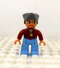 Lego Duplo Figure Pirate Captain gray hat maroon/lt blue