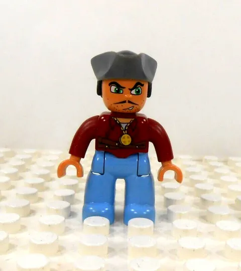 Lego Duplo Figure Pirate Captain gray hat maroon/lt blue