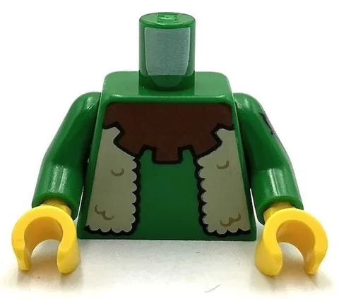 Lego New Minifig Green Torso Forestman Reddish Brown Collar Tan Fur Vest Part