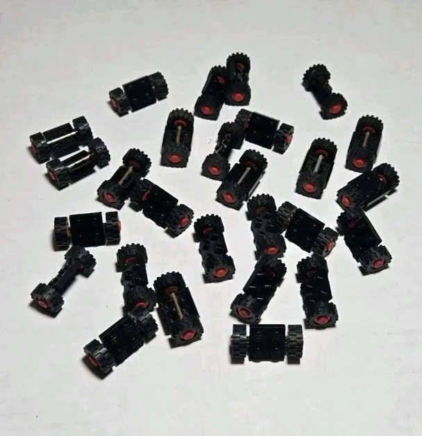 Lot Of 26 LEGO Vintage 1980s Wheels Tires Metal Axle Black Red 