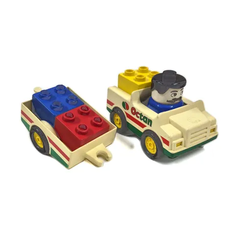 Vintage LEGO DUPLO Octan Pickup Truck Driver & Trailer Cargo Bricks 4.7"