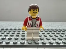 LEGO City Minifigure Red Letterman Jacket #8 Brown Hair White Legs