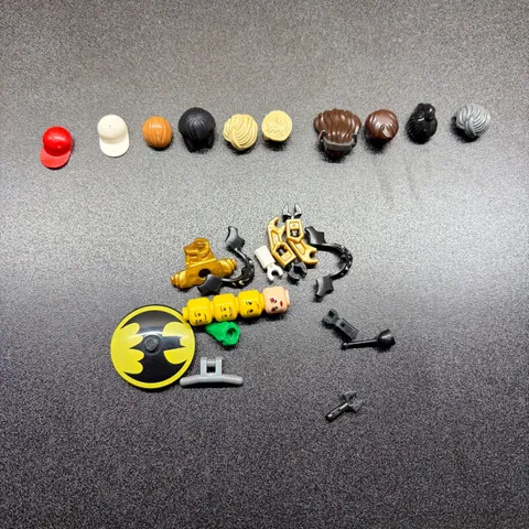 Mixed Lego Lot of Heads, Hats, Hair, Robot Arms, Chest piece, Frog, Batman part