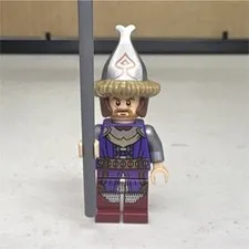 LEGO Minifigure Lake Town Guard; w/ Tall Silver Helmet & Gray Polearm Spear