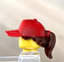 LEGO Red Cap Hat Combination With Brown Ponytail Hair