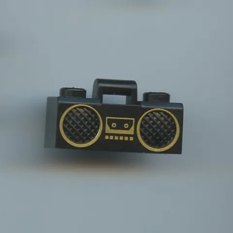 LEGO x 1 Black Minifigure, Utensil Radio Boom Box with Bar Handle with Gold Cass