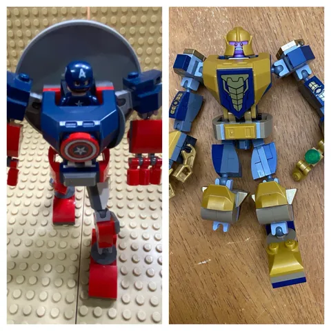 LEGO Marvel Mechs Captain America Mech Armor and Thanos Mech.