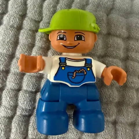 Lego Duplo 2" Boy Blue Overalls Green Cap Figure Minifigure Brother Kid Child