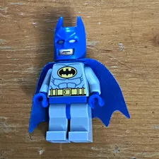 LEGO Batman Minifigure Blue Cowl Cape Light Gray Suit Plastic Minifig