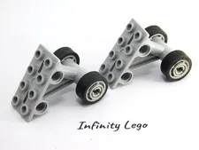 2 LEGO Light Grey Plane Landing Gear Plate 2x4 w/ Holes & Pin Dual Wheels 42608
