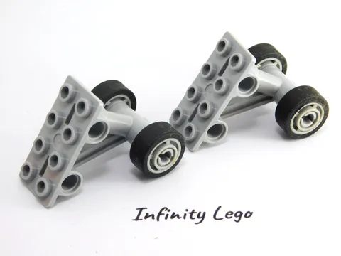 2 LEGO Light Grey Plane Landing Gear Plate 2x4 w/ Holes & Pin Dual Wheels 42608