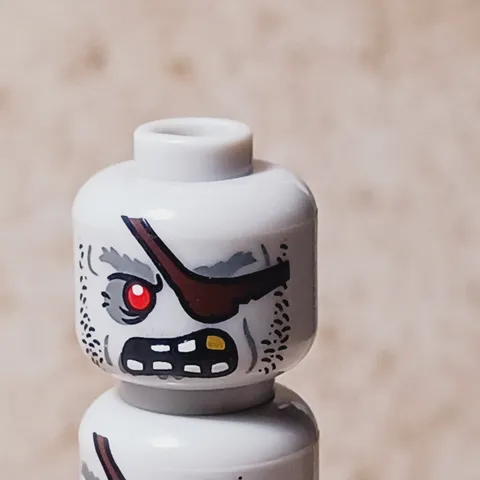 New LEGO Zombie Eyepatch Head Gold Tooth Gray Skin Stubble Red Right Eye Ghoul