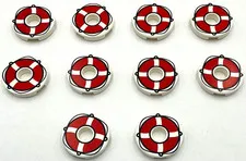 Lego 10 New White Tiles Round 2 x 2 with Hole with Red Life Preserver Pieces