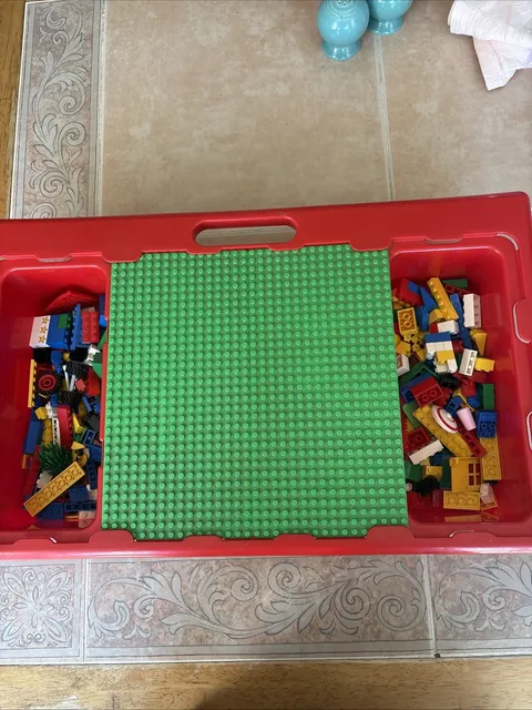 Lego Lap Build Table Carrying Storage Case Sliding Green Bases with Lego Lot 90s