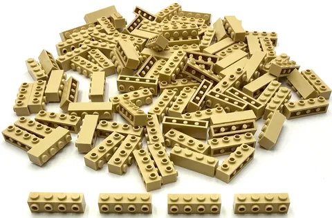 Lego 100 New Tan Bricks Building Blocks Modified 1 x 4 with Studs on Side Parts