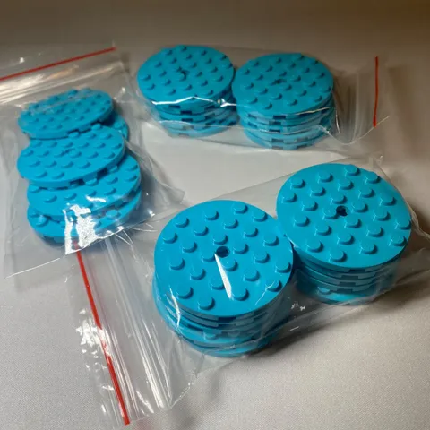 25x NEW Genuine LEGO -  Medium AzurePlate, Round 6 x 6 with Hole