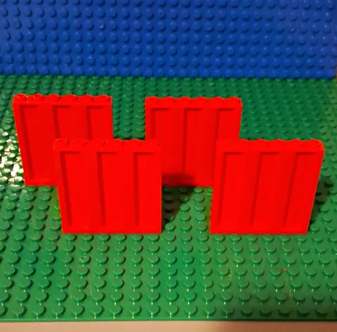 LEGO Panel 1 x 6 x 5 with a vertical corrugated profile in Red. 4 Pieces