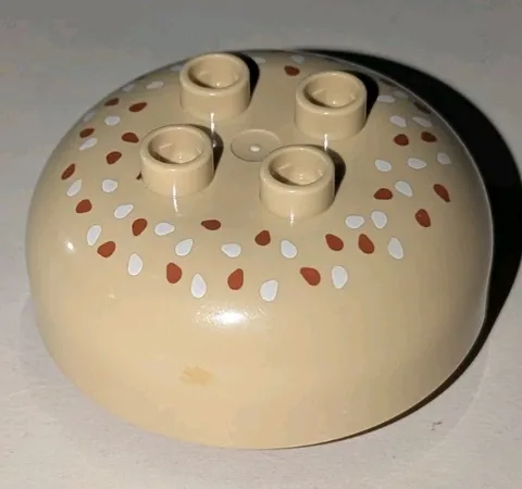 Lego Duplo 4x4 Round Dome Top Tan With Seeds Burger Bun Piece Part # 98220pb04