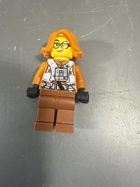 LEGO Female Minifigure Orange Hair Glasses White Vest Brown Legs Pilot