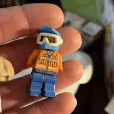 LEGO Minifigure Blue Helmet White Goggles Orange Torso Blue Legs