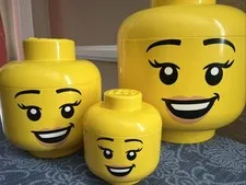 YELLOW LEGO HEAD STORAGE CANISTERS SET OF 3 Large Stackable 11” Boy Smile