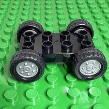 Lego Duplo Car Base 2X4 Fixed Axles Black Tires and Flat Silver wheels