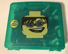 Lego Storage Case W/ Random Legos Included Cool Head Green Carry On Container!