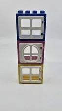 (3) LEGO Duplo PINK Yellow Blue Windows 2x4 Square Frame Pane Door