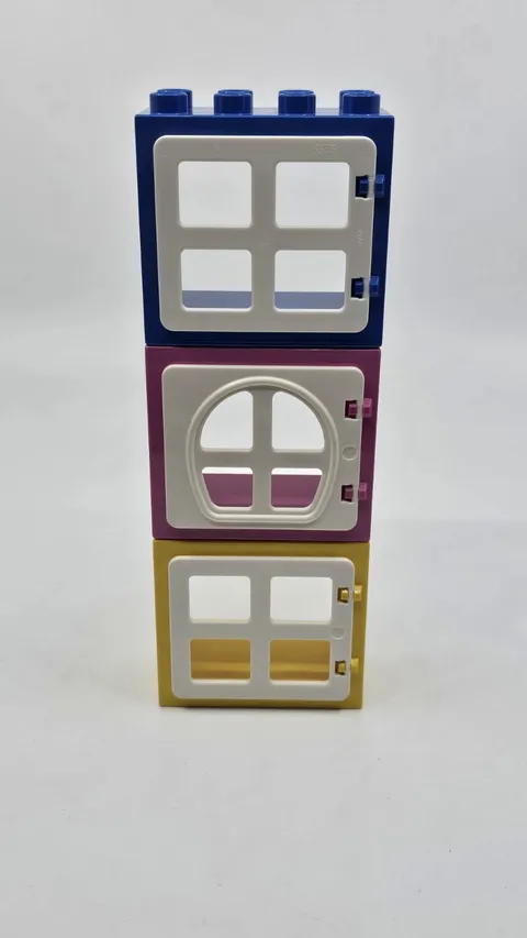 (3) LEGO Duplo PINK Yellow Blue Windows 2x4 Square Frame Pane Door