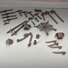 Lego Dark Gray Weapons Tools Armor Chain Brick Spider Web w/Clips Lot Old Gray
