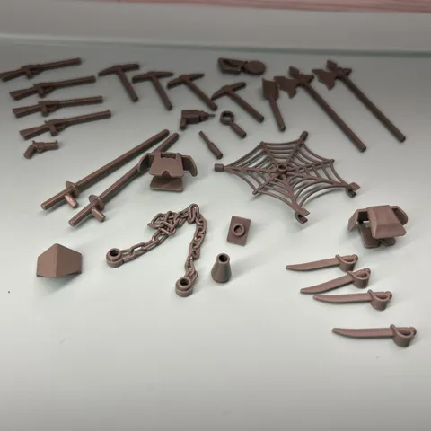 Lego Dark Gray Weapons Tools Armor Chain Brick Spider Web w/Clips Lot Old Gray
