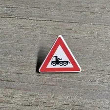 LEGO White Road Sign 2 x 2 Triangle with Clip with Red Border and Truck Pattern