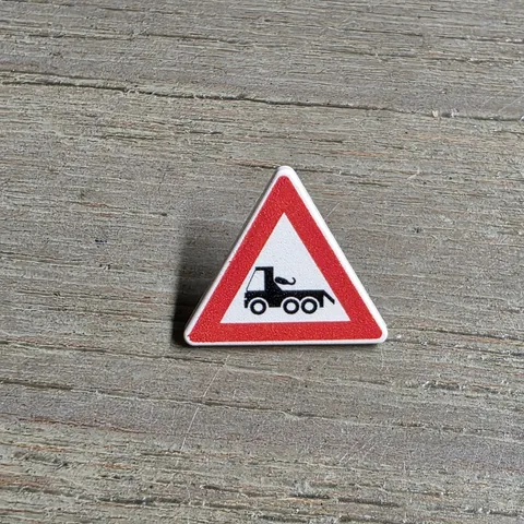 LEGO White Road Sign 2 x 2 Triangle with Clip with Red Border and Truck Pattern